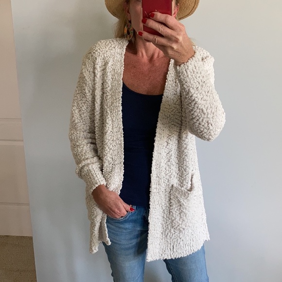 Off White Popcorn Texture Open Cardigan - Picture 2 of 9